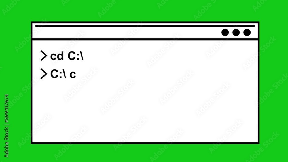 Poster animation cmd command prompt icon typing pc codes, drawn in black and white. on a green chroma key b