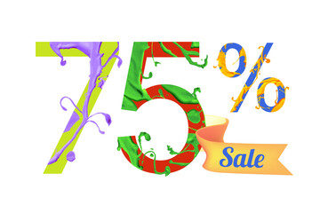 75 (seventy five) percents sale. Vector paint digits