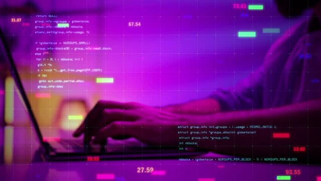 Close-up shot of hands typing on laptop, computer keyboard. VPN cybersecurity programmer, AI chatbot coding, developer engineer, online network crypto blockchain digital world metaverse technology.