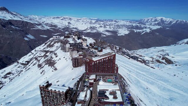 Vale Nevado Ski Station At Andes Mountains Santiago Chile. Ski Station Holiday. Wild Skiing Mountain Peak Beauty. Wild Portillo Mountain Peak Lagoon Mountains. Wild Beauty Valley Glace.