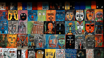 An Outsider Art Wall Paint in a Street of a City - generative AI