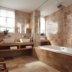 bathroom with beige tiles 