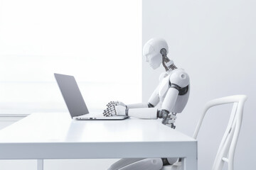 Computer AI Robot working on laptop