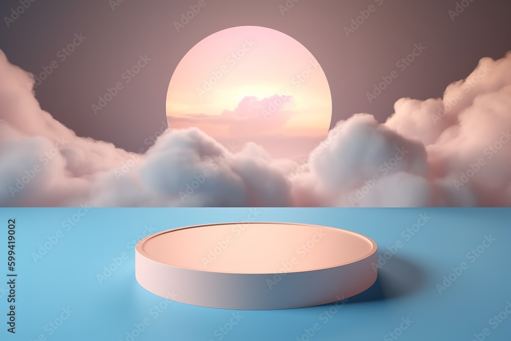 Poster a blue table with a white plate resting on top of it. generative ai