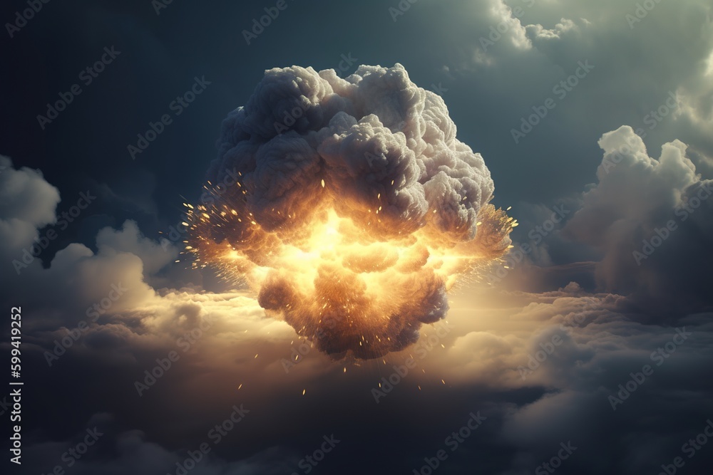 Poster a really large explosion of unknown origin in the sky. generative ai