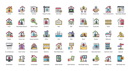 Real Estate Color Line Iconset Home House Filled Outline Icon Bundle