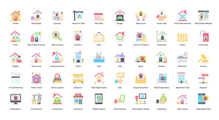 Real Estate Flat Iconset Home House Color Icon Bundle