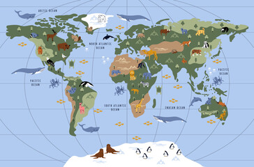 Animals world map for kids © Aleksey
