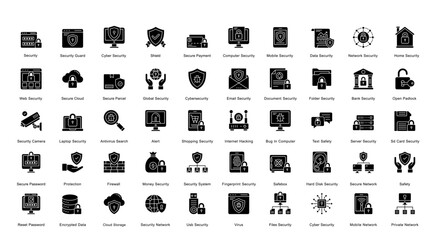 Security Glyph Iconset Alert Cyber Security Glyph Icon Bundle in Black