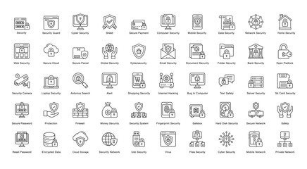 Obraz na płótnie Canvas Security Thin Line Iconset Alert Cyber Security Outline Icon Bundle in Black