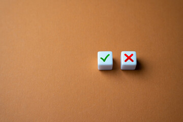 Accept or reject symbols on blocks. Acceptance or rejection. Decision-making, voting system. Making...