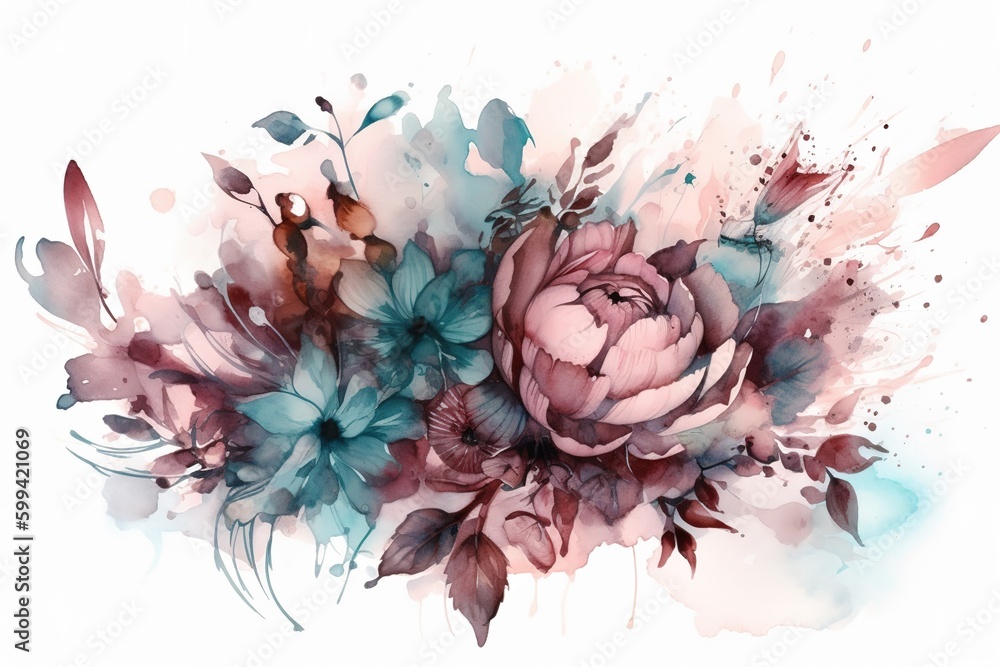 Poster a bouquet of flowers that are placed on a blank background generative ai
