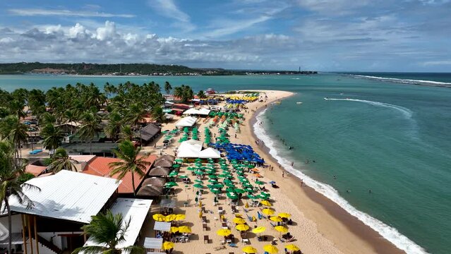 Gunga Beach At Maceio Alagoas Brazil. Seascape Water Front. Shore Sky Clouds Beach Sea. Shore Outside Beach City Panoramic. Shore Sea Ocean Bay. Maceio Alagoas.