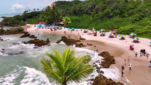 Tambaba Beach At Conde Paraiba Brazil. Seascape Bay Water. Blue Landscape Beach Party Beauty. Blue Seaside Beach Party Watercolor Coast. Blue Beauty Sunny Day Travelling. Conde Paraiba.