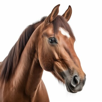 Horse face shot isolated on white background. generative ai