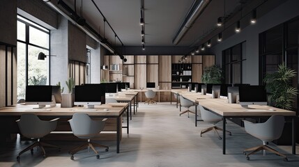 Modern office interior, with sleek design and bright lighting. The atmosphere is sophisticated and professional.