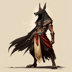 Fototapeta premium Anubis, he Egyptian god of death character design, Generative AI