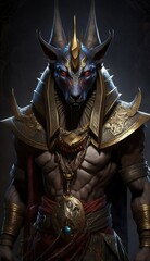 A realistic depiction of Anubis, the Egyptian god of death, Generative AI