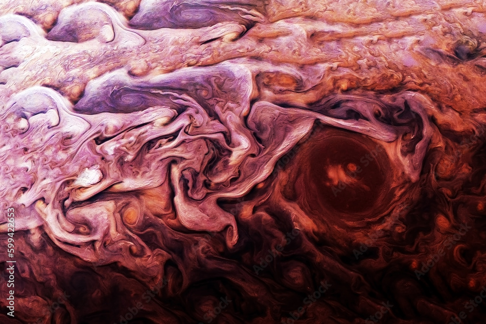 Poster the planet jupiter on a dark background. elements of this image furnished nasa.