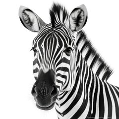 Fototapeta na wymiar Zebra face shot isolated on white background. generative ai