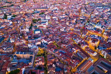 Fototapeta premium Picturesque view from drone of city of Valladolid at night, Spain