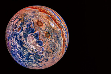 The planet Jupiter on a dark background. Elements of this image furnished NASA.