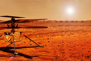 Helicopter on Mars, to explore the planet. Elements of this image furnished by NASA