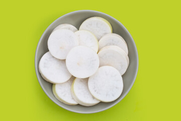 Sliced Japanese daikon. Fresh vegetables