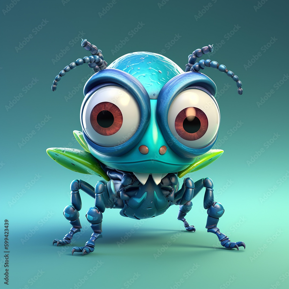 Poster blue robot 3d made with generative ai
