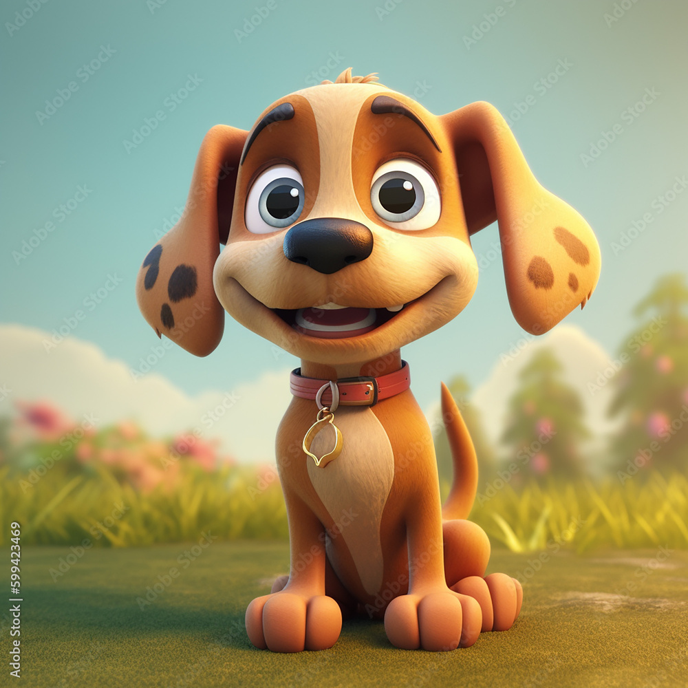 Poster 3d dog with a bone made with generative ai