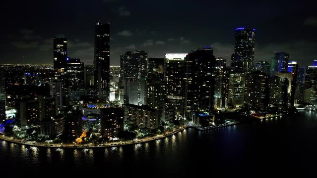 Night Scape City At Miami Florida United States. Cityscapes Aerial City. Industry Landscape Megalopolis Awesome. Industry Urban Megalopolis Commercial Building Town. Industry Awesome Dark Expressway.