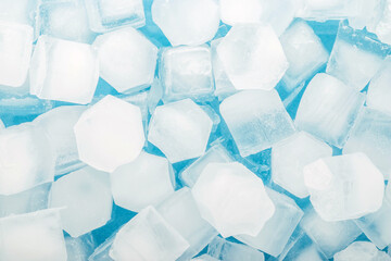Ice cubes on a light blue background