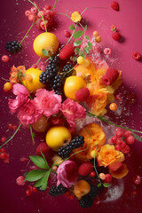 Fototapeta na wymiar Burst of Flavor with Various Fresh Berries and Flowers. generative ai