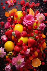 Naklejka na ściany i meble Burst of Flavor with Various Fresh Berries and Flowers. generative ai