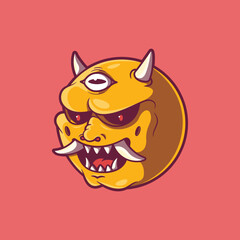 An Emoji samurai character with a third eye vector illustration. Warrior, brand, cool design concept.