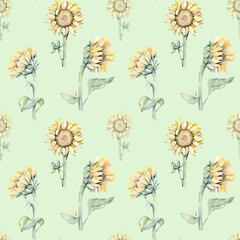 Watercolor sunflower pattern 3
