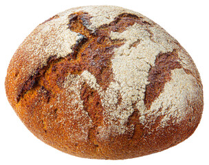 round loaf of rye bread isolated on white background