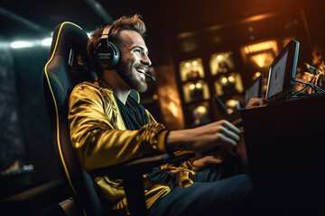 Obraz premium professional streamer or gamer, online video content or championship, social media videos. Generative AI