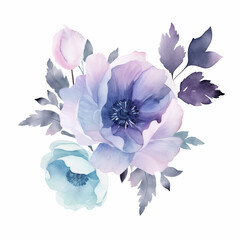 Purple watercolor romantic and beautiful flowers in bright background generative AI