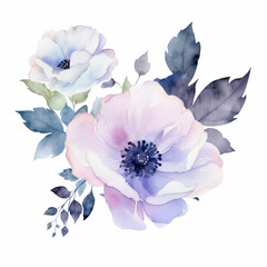 Purple watercolor romantic and beautiful flowers in bright background generative AI