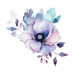 Purple watercolor romantic and beautiful flowers in bright background generative AI
