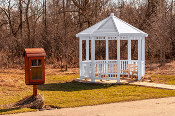 Gazebo And Little Free Library Along The Trail
