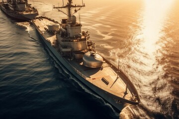 Warship. Background with copy space for text. AI generated, human enhanced. - obrazy, fototapety, plakaty
