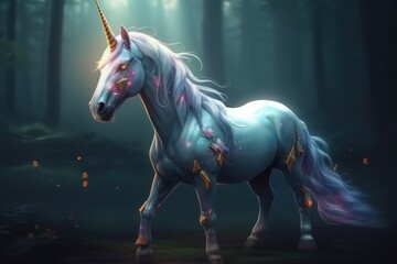 Obraz na płótnie Canvas Fairytale unicorn. Mythical animal with one horn. AI generated, human enhanced