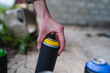 Close up of spray cans for drawing graffiti 