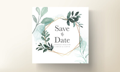 hand painted watercolor greenery leaves invitation card