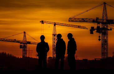 construction workers at sunset