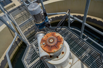 Agitator of sludge clarifier with motor that had rusty. The photo is suitable to use for animal background and content media.
