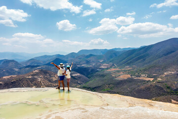 Fototapeta premium Hikers at Herve el Agua, Oaxaca, Mexico, view 