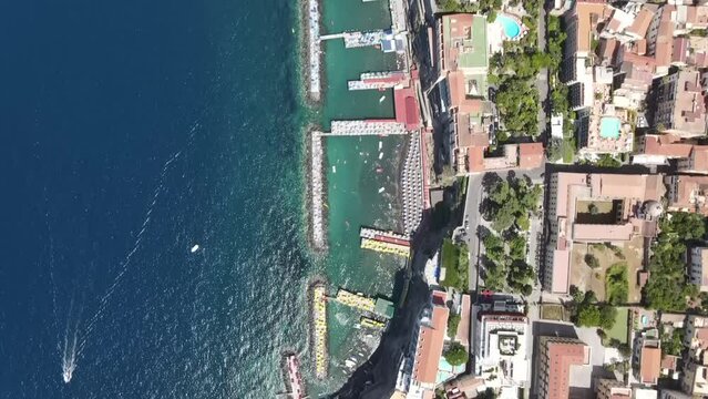 Street view in Sorrento, Italy, panoramic view of city buildings and coastline